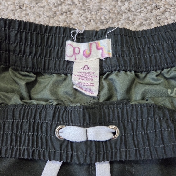 Y2K OP Ocean Pacific Swim Shorts Angel Wings Size M -Dark Green Unlined - Picture 5 of 9